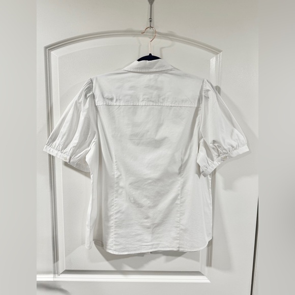 J.Crew Factory Puff Sleeve Button-Down Shirt Women L White Collared Cotton Blend - Picture 4 of 10